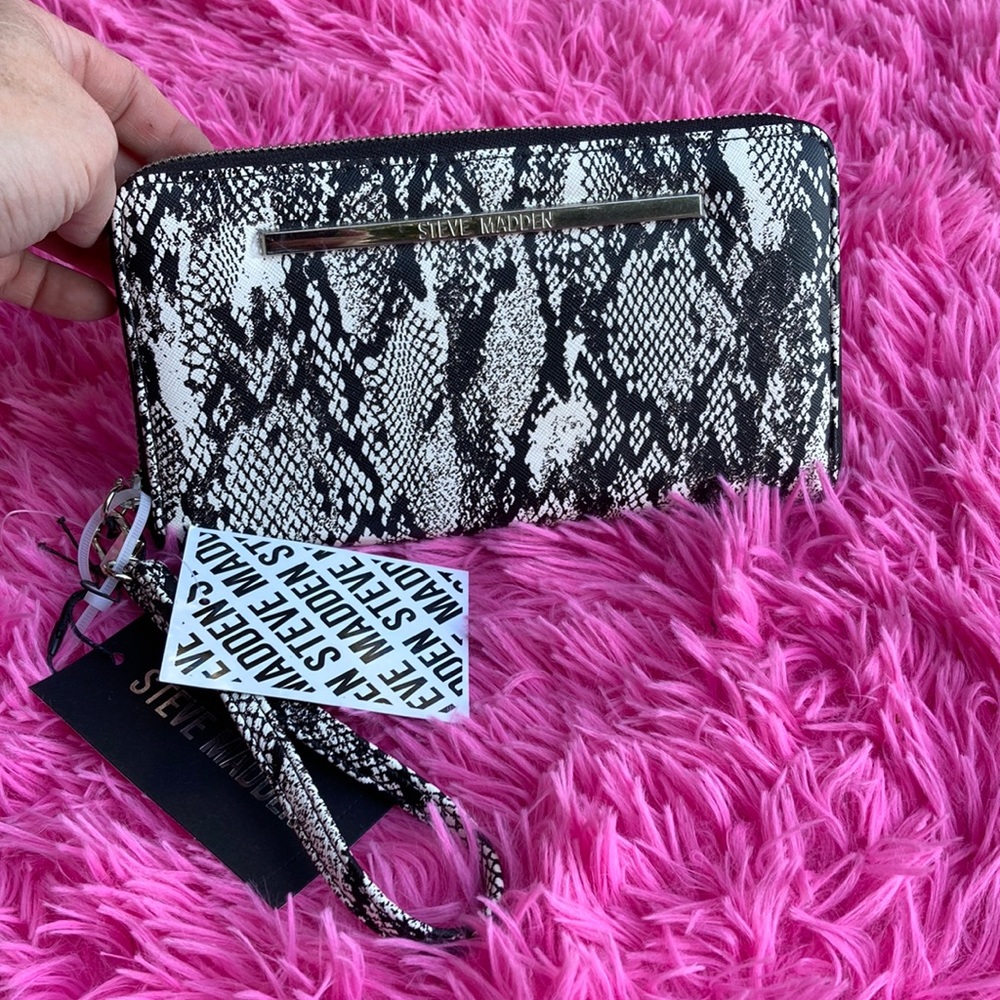 Steve Madden python print faux leather wallet with chrome tone hardware